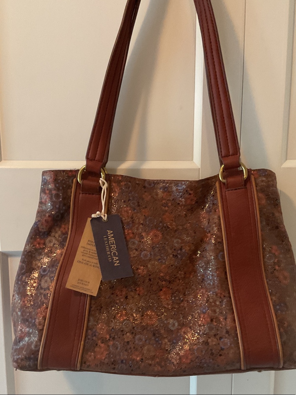 American Heritage Floral-Print Brown Leather Tote Bag